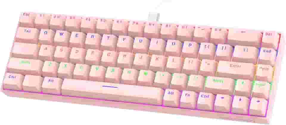 GOKOCO Teclado Mecânico com Fio 65% A1802, Gamer Switch Vermelho 68 Teclas, Iluminação RGB com 17 Modos, Hot-Swap, Teclas Anti-Ghosting Rosa Pink