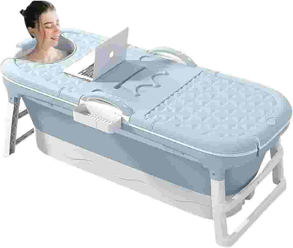 Banheira Ofurô Dobrável Portátil Adulto 148 cm Azul 260 Litros Com Suporte VG+