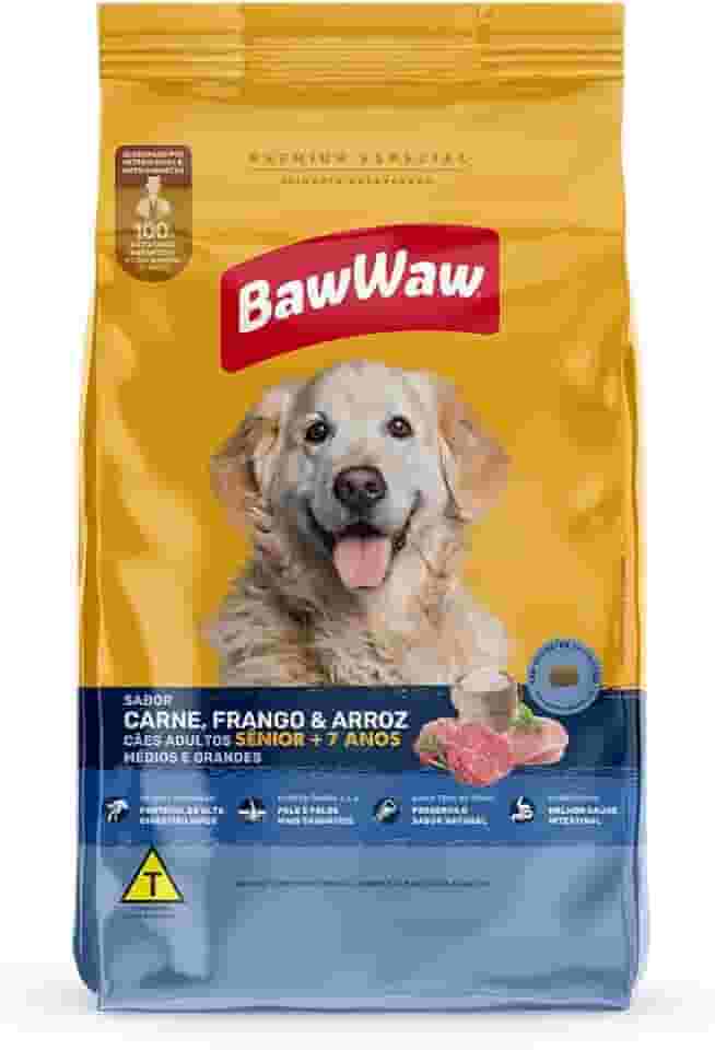 Ração Baw Waw para cães adultos Sênior médios e grandes sabor Carne, Frango e Arroz - 10.1kg
