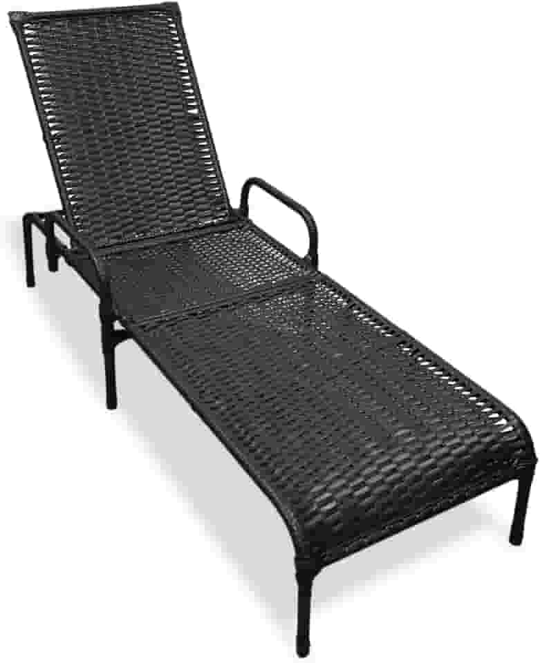 Espreguiçadeira Reclinável MRDDECORA Preta para Jardim e Piscina com Encosto Regulável e Proteção UV