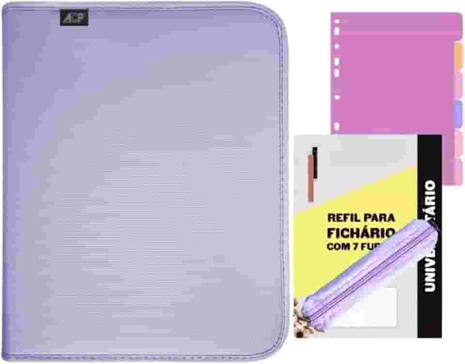 Fichário Colegial Caderno Folhas Argolado Sweet Zíper Grande (Lilas)