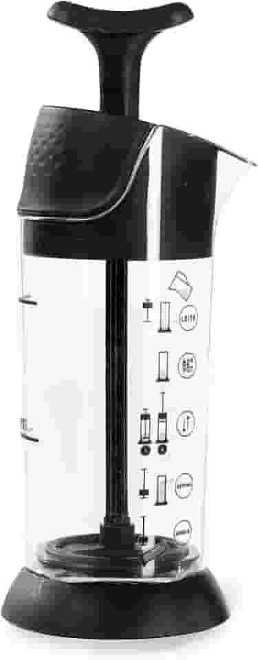 Espumador de Leite Pressca – Cremeira Manual Para Leite Quente e Frio, Livre de BPA, Vai ao Micro-ondas, Alta Resistência, Café Cremoso em Segundos - Cor:Preto