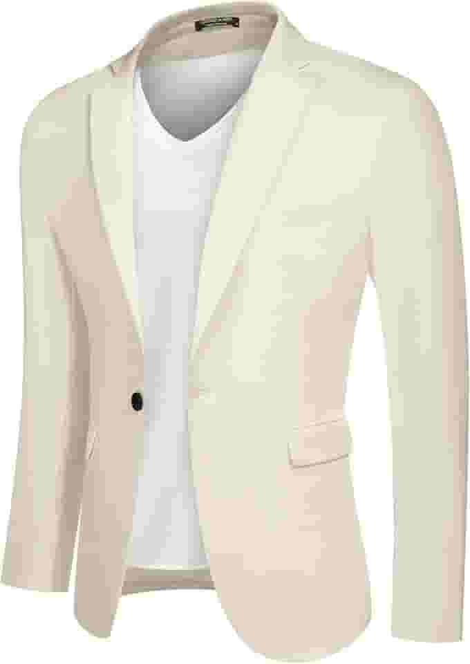 Blazer masculino casual, leve, esportivo, com um botão, textura de linho