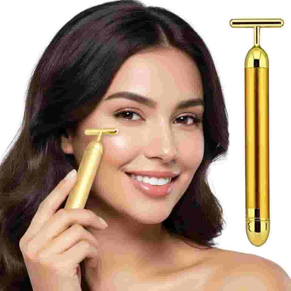 Massageador Facial T-Bar Dourado 24k Ferramenta de Beleza Antirrugas para Harmonização Facial Massagem e Lifting