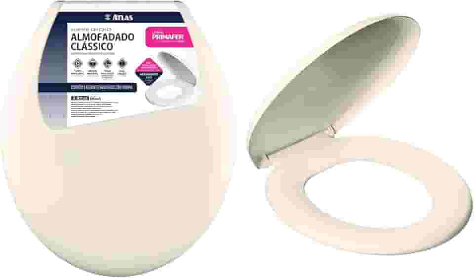 Atlas - Assento Sanitário Plástico Almofadado Clássico com Kit de Fixação, Cor Bege