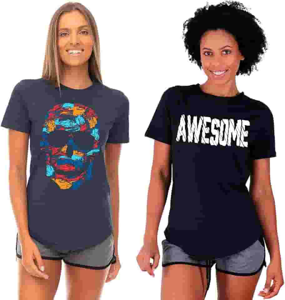 Kit 2 Camisetas Longline Feminina MXD Conceito Slim Casual Fitness Várias Estampas