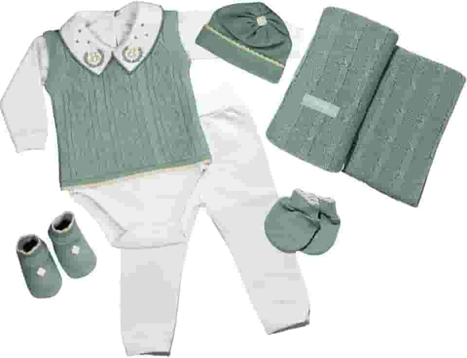 Kit Saida Maternidade Menino Completa Tricot 7 Peças Verde Militar