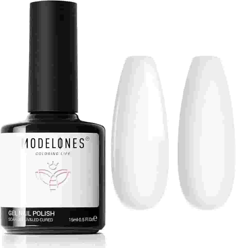 Modelones Esmalte em gel, esmalte em gel branco de 15 ml, esmalte em gel para imersão em pastel, verão, cor branca, design artístico para mulheres, meninas, amantes de unhas, presente para salão de beleza, manicure faça você mesmo
