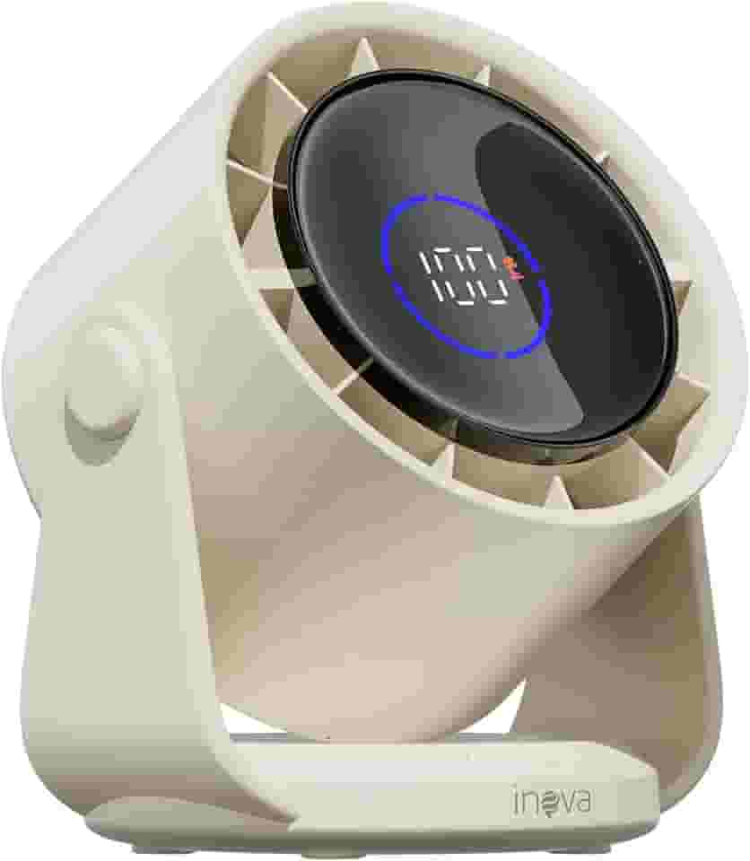 INAVA Ventilador de Mesa Portátil 28db Ultra Silencioso - Display Digital 100 Velocidades, Ângulo Ajustável 120°, Vento Forte, Recarregável para Casa, Escritório e Viagem