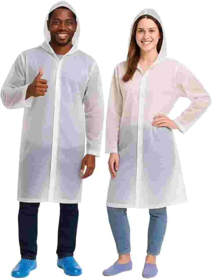 Capa de Chuva EVA Adulto Unisex c/Capuz Impermeável Resistente Feminina Masculina Poncho branco transparente reutilizável para viagem acampamento homens e mulheres forro com botão passeio festas shows