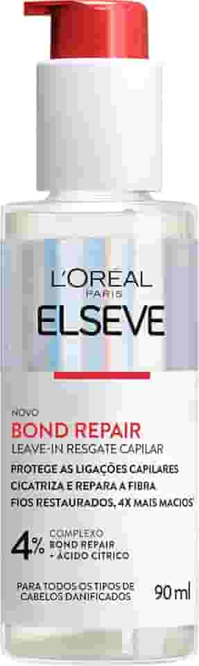 L'Oréal Paris Elseve Bond Repair Leave-In Finalizador Resgate Capilar com Ácido Cítrico e Glicina, Proteção Térmica 230°C, Controla Frizz e Reconstrói Ligações, 90ml