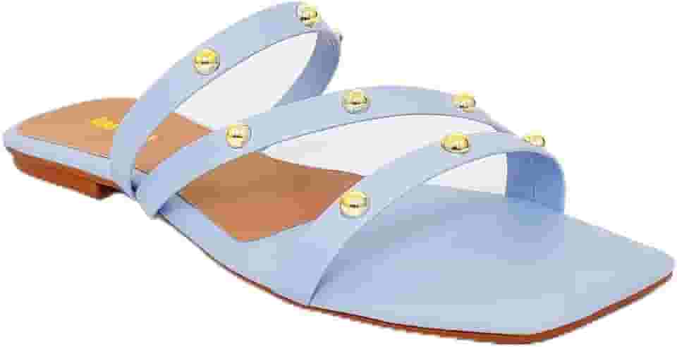 Sandália Rasteirinha Feminina, Material Sintético, Tiras Finas com Strass, Casual, Conforto para Uso Diário