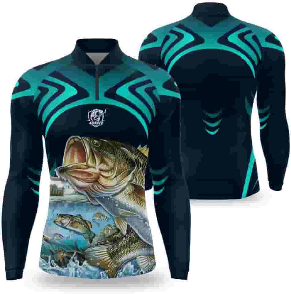 Camisa Pesca Masculina Manga Longa Blue Fish Camiseta Pescaria UV Proteção Solar