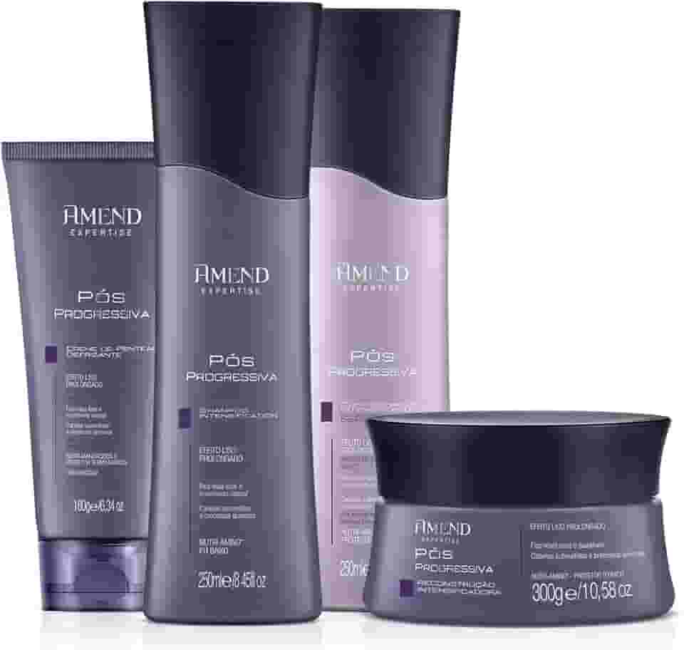 KIt Tratamento Pós Progressiva Shampoo + Condicionador + Máscara + Creme Defrizante Amend