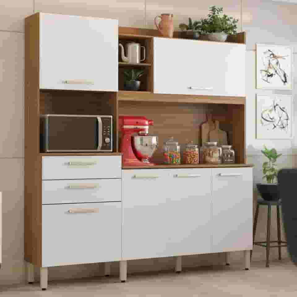 Armário de Cozinha 6 Portas 2 Gavetas Select Demobile Amêndoa/Branco