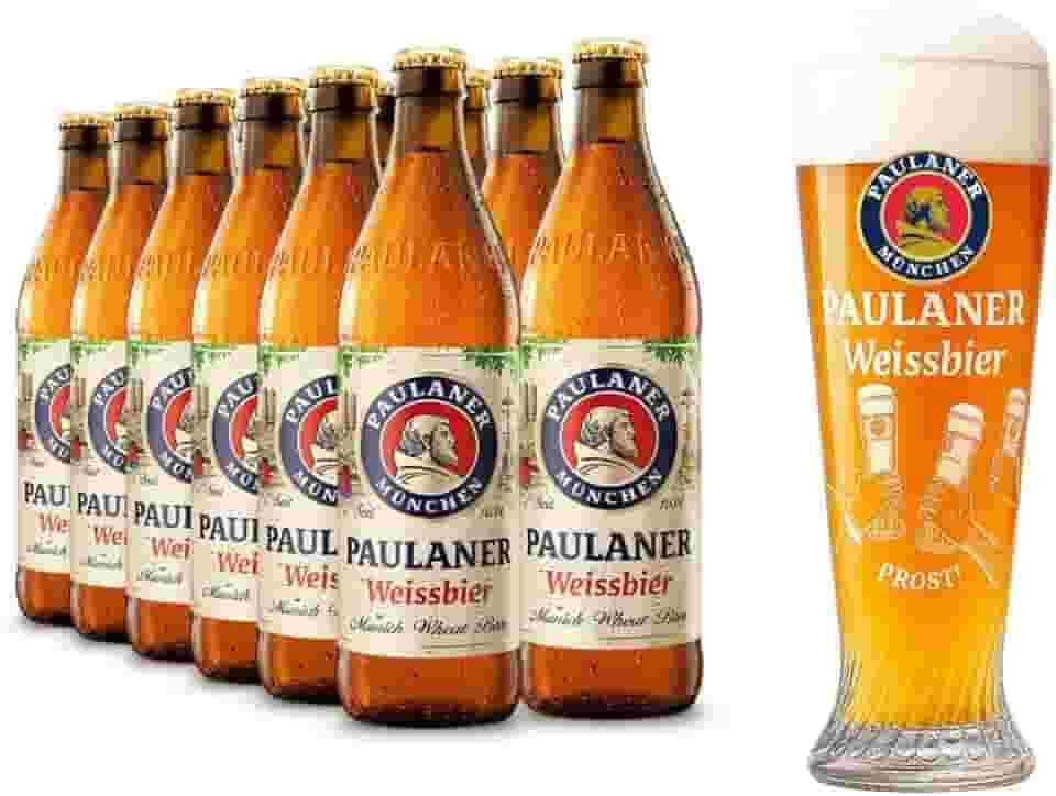 Kit 12 Cervejas De Trigo Paulaner Weissbier Original 500ml + Copo Prost