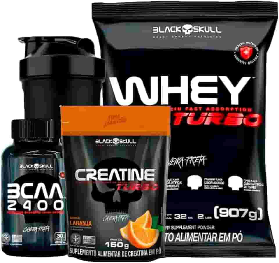 Combo Whey Protein Turbo + Bcaa + Creatina- Black Skull (Baunilha)
