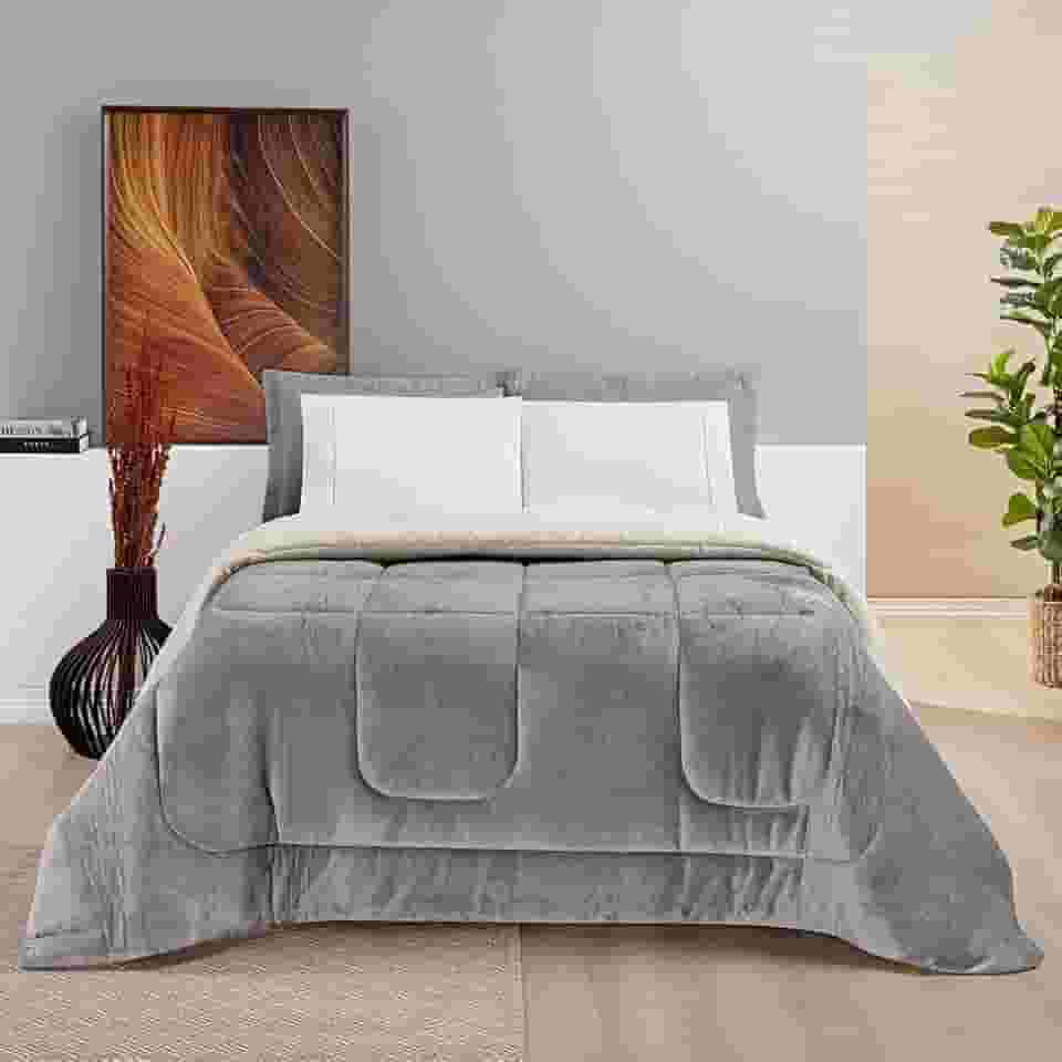 Cobertor QUEEN GIGANTE Manta Coberta Sherpa Macio Frio Intenso Grosso Coberdrom Dupla Face (Cinza)