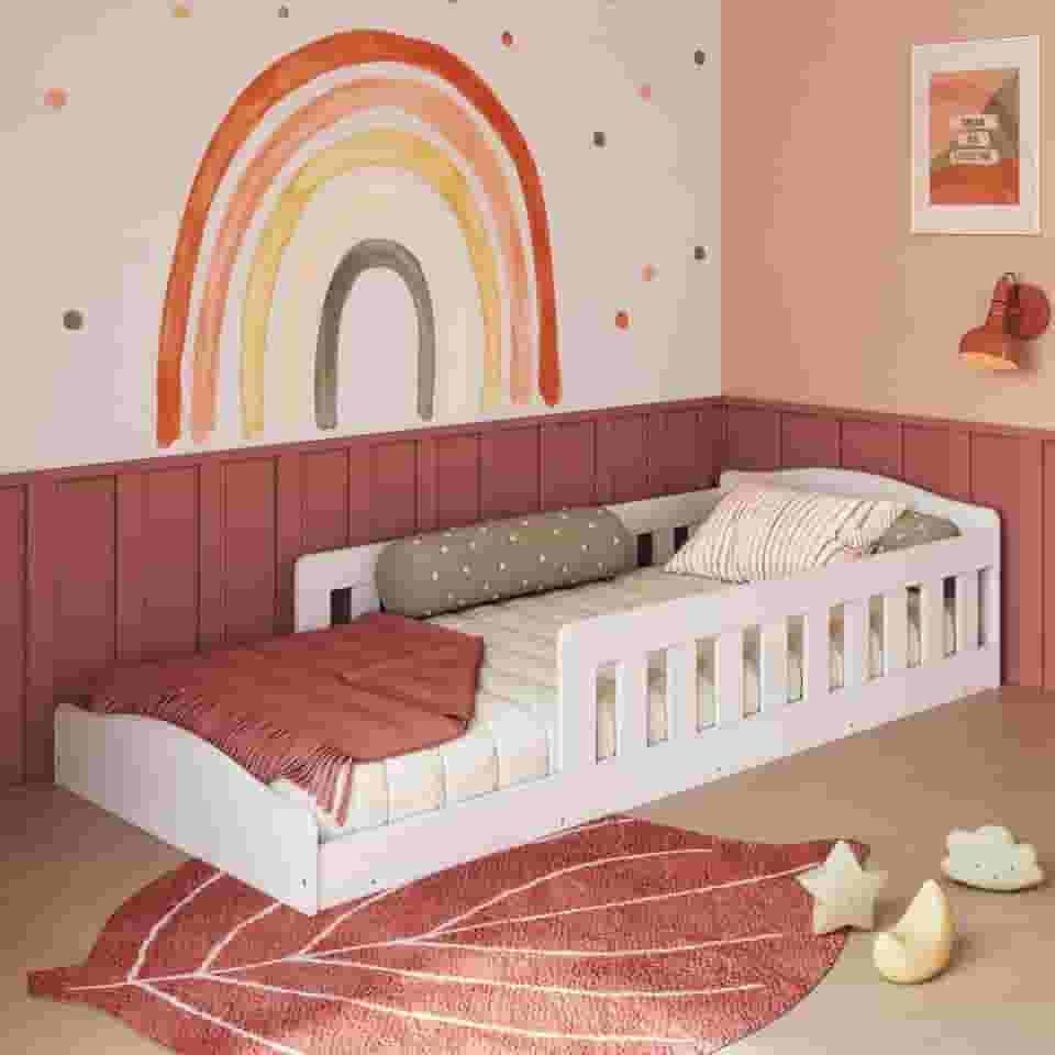 Cama Infantil de Chão Montessoriana de Solteiro Menino Menina com Grade Proteção