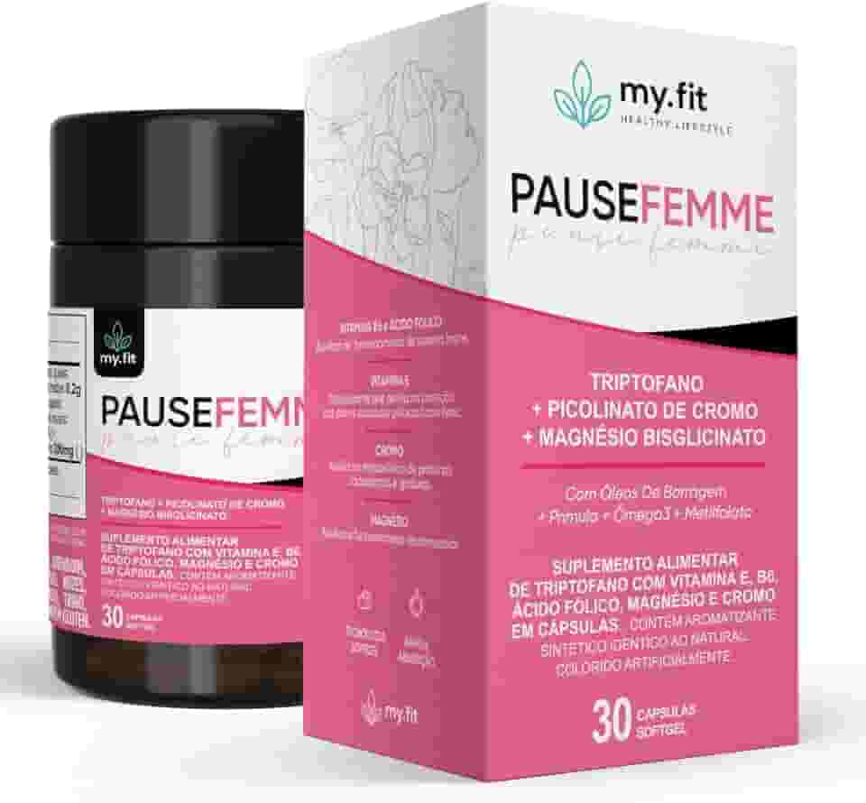 Pause Femme, Alivio Menopausa e Tpm - (Fórmula Completa com Óleo de Borragem, Metilfolato, Õmega 3, Magnésio) - Pote com 30 Cápsulas