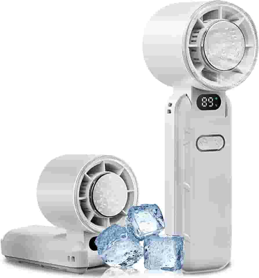 Ventilador Turbo Portátil de Mão, Mini Ventilador Pessoal Dobrável Atualizado, Ventilador de Mão Mesa Pescoço Recarregável 3-em-1 Ventilador de Gelo Refrescante Presentes de Viagem Essenciais para