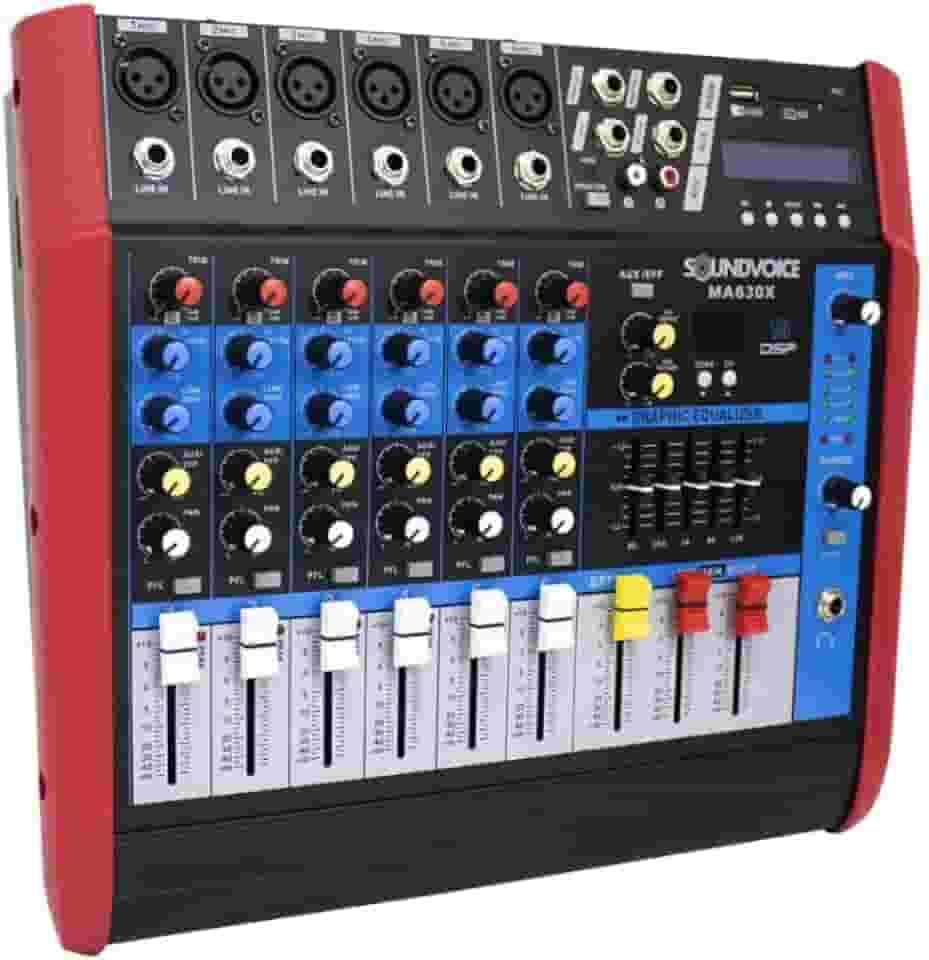 Mesa de Som Amplificada 500W 4 OHMS MA630X 6 Canais Mono Soundvoice