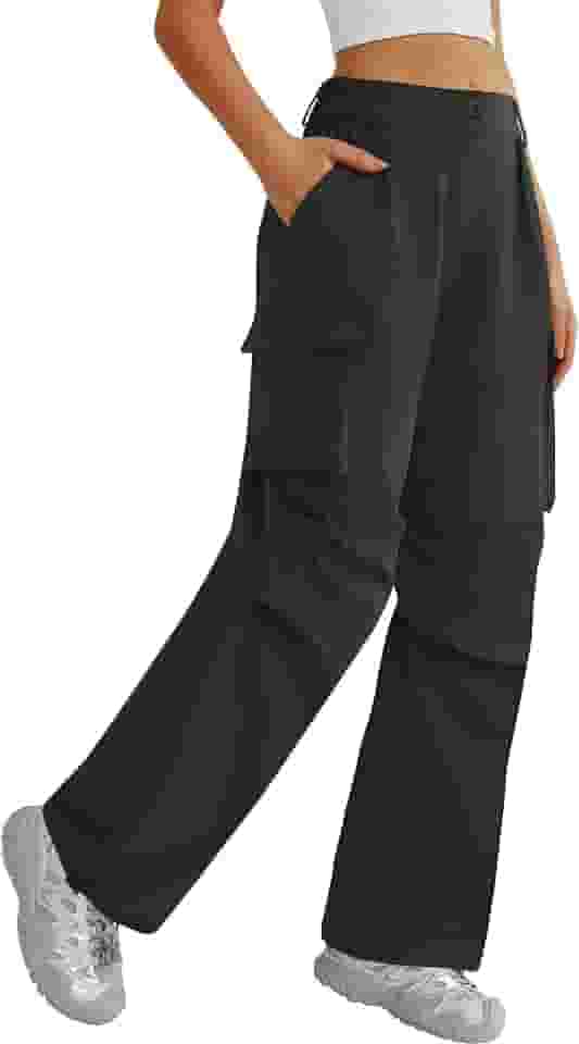 Calça cargo feminina de perna larga, secagem rápida, leve, resistente à água, para viagem, casual, com 4 bolsos