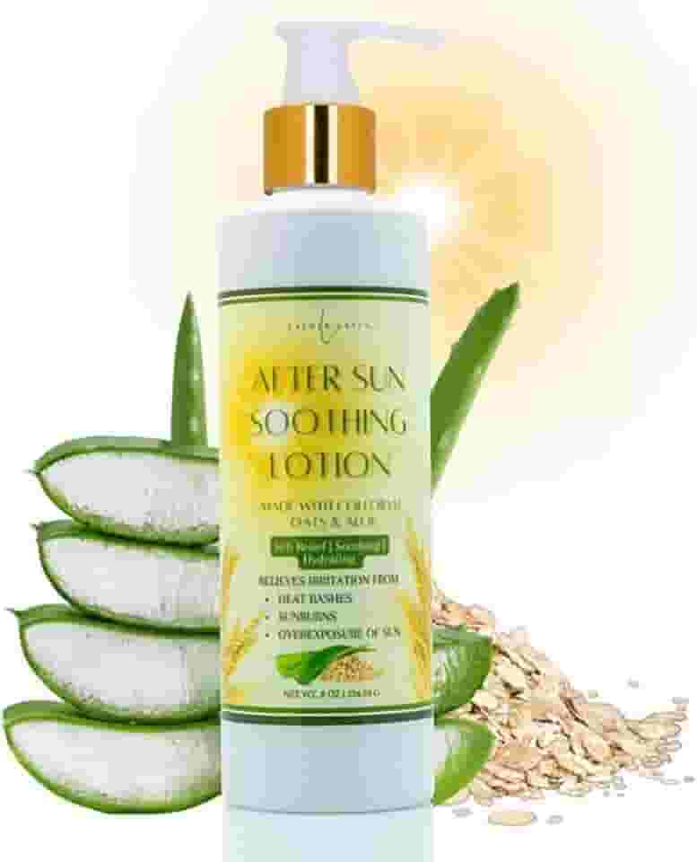 LatherGreen Loção Corporal Natural Pós-Sol com Aloe Vera e Aveia – Alívio para Queimaduras Solares e Hidratação Profunda, 8 onças