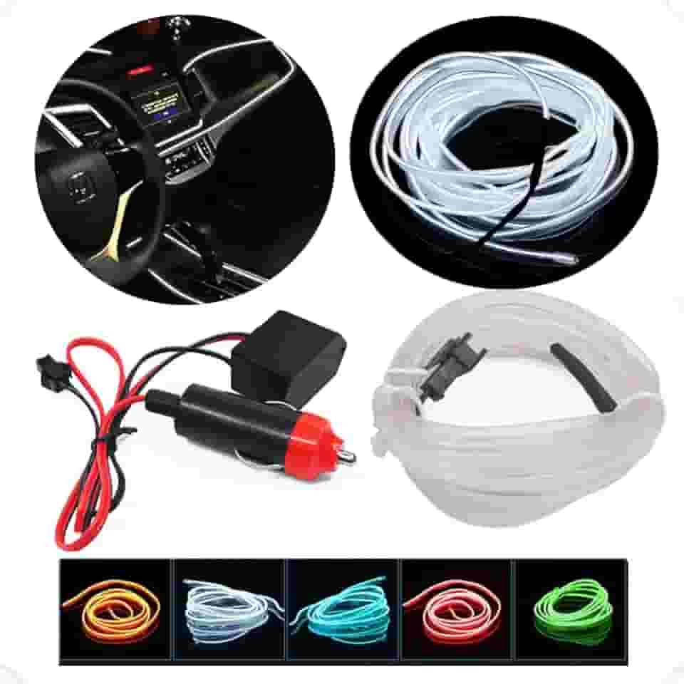 Fita Fio Luz Led Carro Interna 5m Automotiva Interior Neon Fibra Ótica Painel Tunning Decorativa (BRANCA)