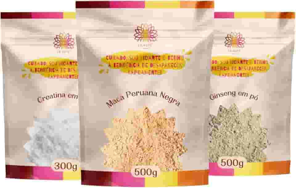 Kit Maca Peruana negra + Creatina + Ginseng| Energia e Performance Natural Ca.nuts | Força, Foco e Vitalidade Natural Ca.nuts (1 Kit (3 Pacotes))