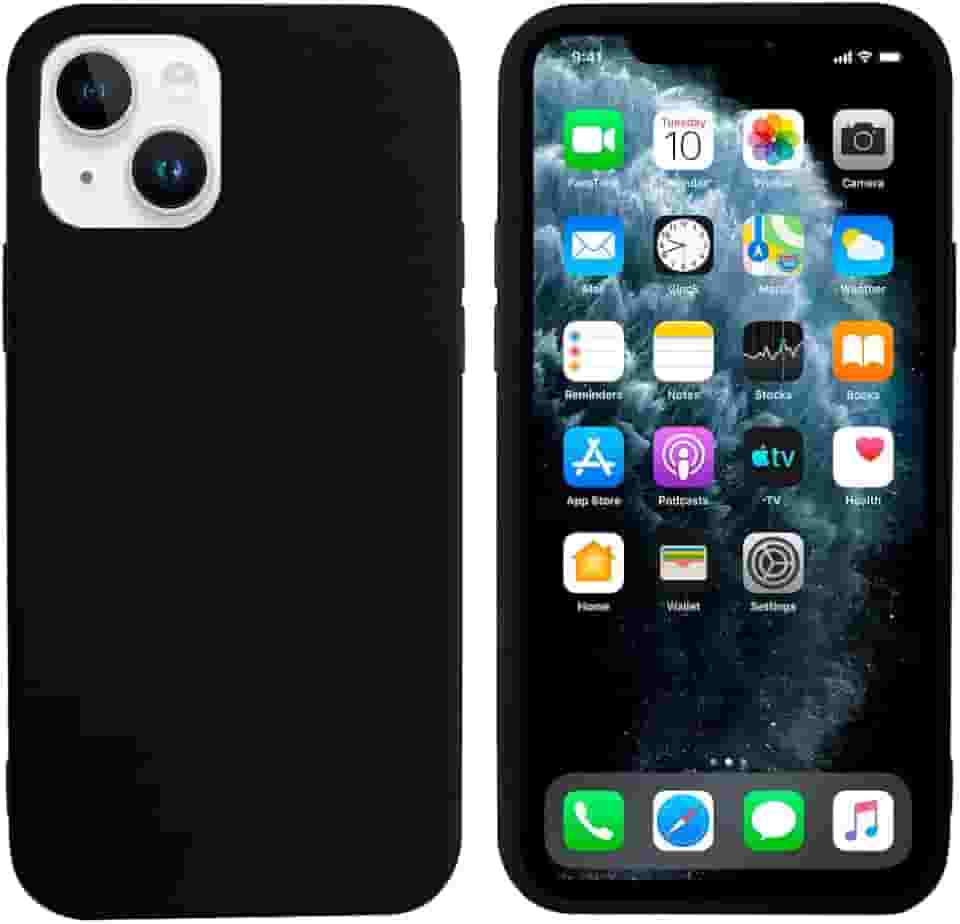 Capinha Colorida Compatível Com iPhone 14 Vermelha ,Preta, Laranja, Amarela, Azul, Rosa, Pink, Branca, Lilás, Marrom, Verde, Roxo, Bordô, Case Slim Flexível Aveludada Com 3 Camadas De Proteção PREMIUM ONYK (Preto)