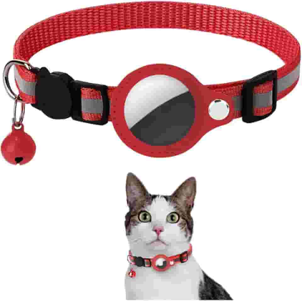 Coleira Anti Perda Pet De Nylon Com Detalhes Reflexivos E Sininho, Coleira Com Capa de Couro Compativel Com Rastreador Airtag, Ideal Animais Pequenos Gatos E Cães, Possui Fivela De