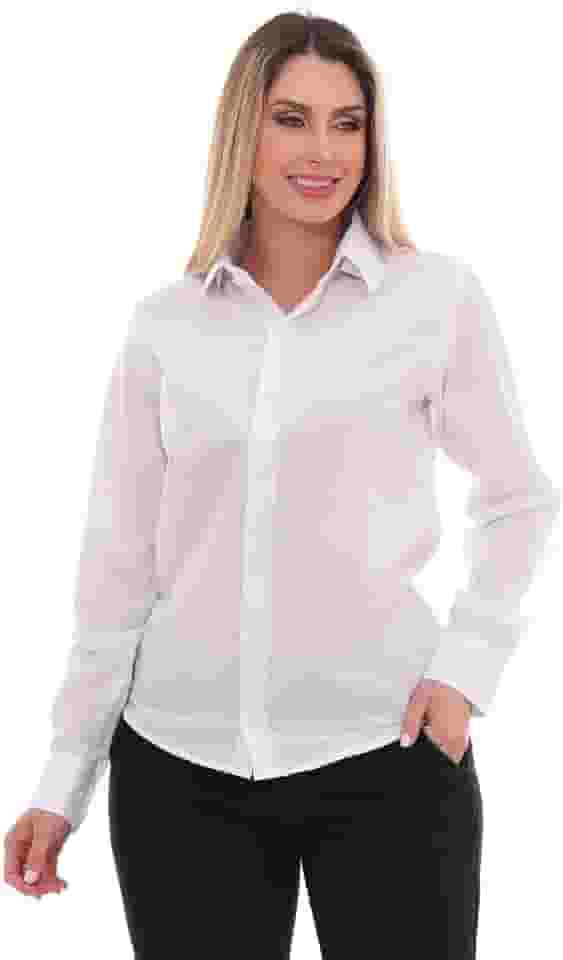Camisa Social Feminina Lisa Manga Longa Estruturada Slim
