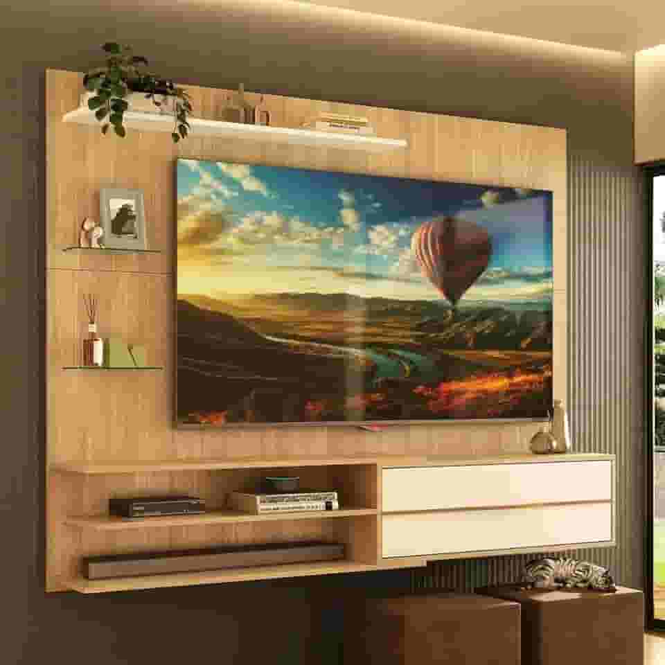 Painel para Tv até 65 Polegadas 1 Porta e Prateleiras Multimóveis Mp1064 Rustic/branco