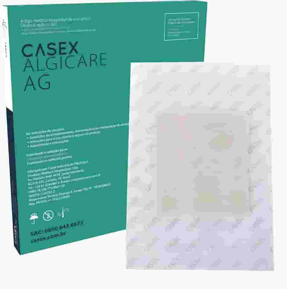 Casex, Algicare AG Casex – Curativo de Alginato de Cálcio com Prata Iônica 10x10cm | Alta Absorção e Ação Antimicrobiana | Ideal para Feridas Exsudativas e Cicatrização Avançada, 1 Unidade, Não acompanha caixa