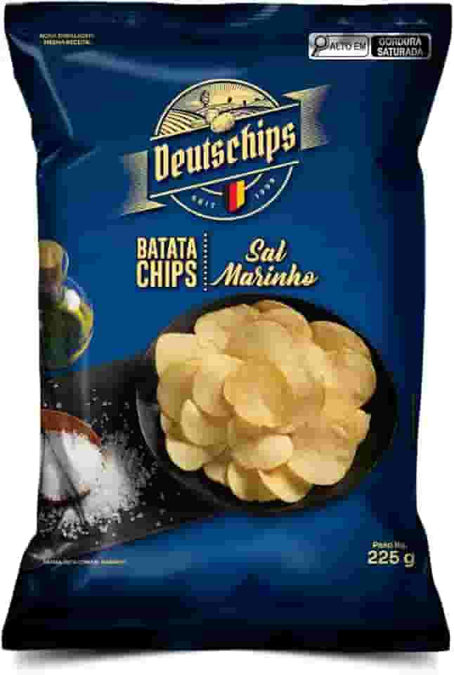 Salgadinho Batata Chips Sal Marinho Deutschips 225G, Deutschips, Batata Frita Lisa Sabor Sal Marinho, Azul, Mergulhe No Puro E Refinado Sabor Do Mar