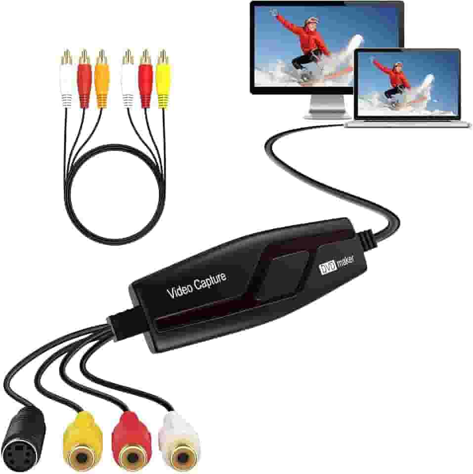 Conversor VHS Digital VCR Hi8 Mini DV para Mac e PC - Compatível com TV e Filmadora - Dispositivo de Captura de Vídeo USB RCA