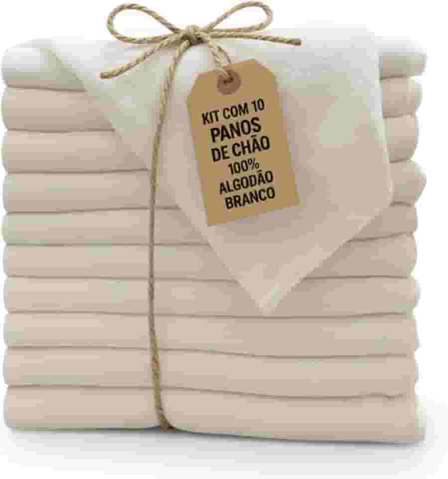 Pano De Chão Branco Grande Grosso 45x65 Kit Com 10 Absorvente Limpeza Pesada e Faxina