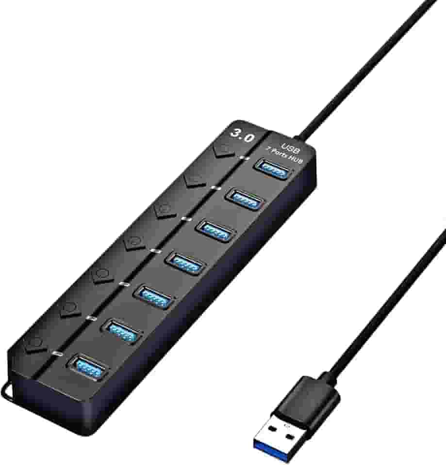 Hub USB 3.0 7 Portas Alta Velocidade 5Gbps Multi USB com LED Indicador, Compacto e Portátil, Transferência Rápida de Dados, Compatível c/PC, pen drive, impressora, mouse, teclado, console