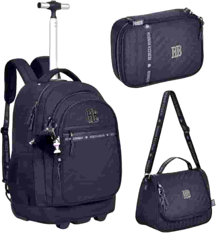 Mochila Rebecca Bonbon com Rodinhas Lancheira e Estojo Preta