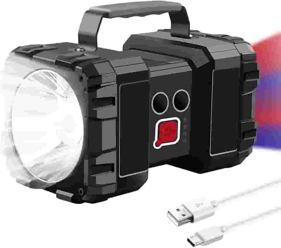 KINGSTER Lanterna Recarregável com LED 5000 Lm, 4000 Lm, 3 Modos de Luz, À Prova d'Água, com Saída USB como Banco de Energia, Ideal para Camping