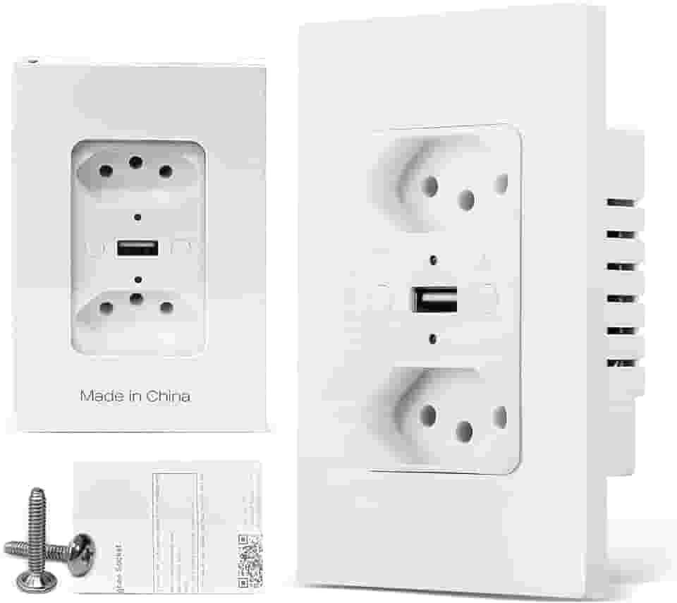 Tomada Inteligente WiFi com Porta USB Tipo C Tomada de Parede Tuya Smart Home Automação Residencial Compatível com Google Home Alexa