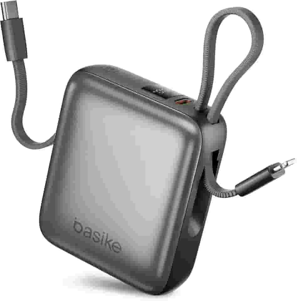 Basike Carregador Portátil 10000mAh, Mini Power Bank com Cabos Integrados, Carregamento Rápido 22.5W(MAX), Pequeno, Led Indicador de Bateria para iPhone/Samsung/Huawei/Xiaomi, etc (Cinza)