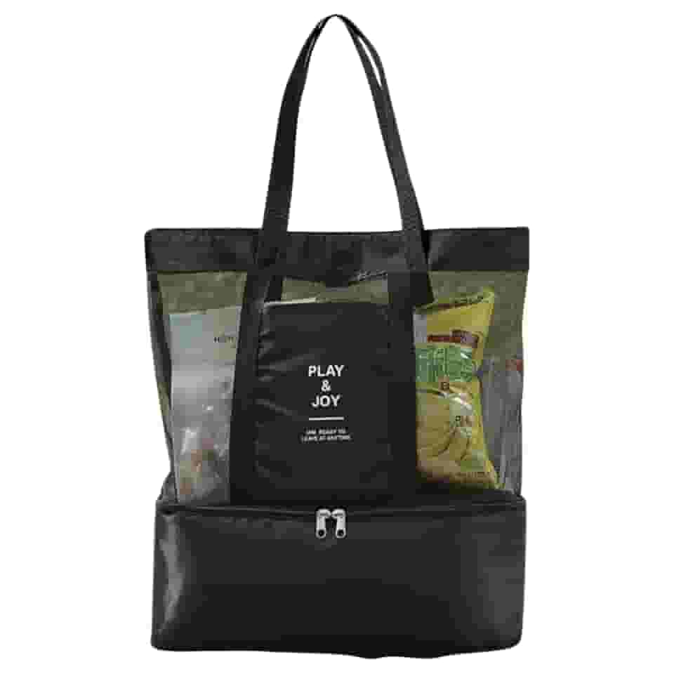 Bolsa de Praia Telada com Compartimento Térmico (Preto)