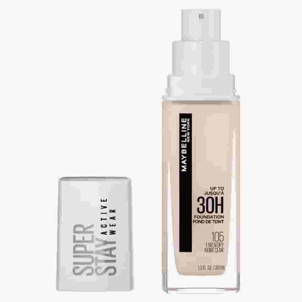 Maybelline NY Base Alta Cobertura Super Stay Active Wear Resistente ao Suor Alta Duração até 30h na Pele, Cor 105 Fair Ivory, 30ml