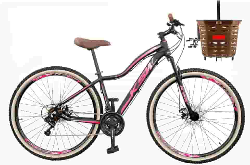 Bicicleta Aro 29 Feminina Quadro em Alumínio KSW MWZA com Cesta Estilo Retrô Vintage 21 Velocidades Freio a Disco
