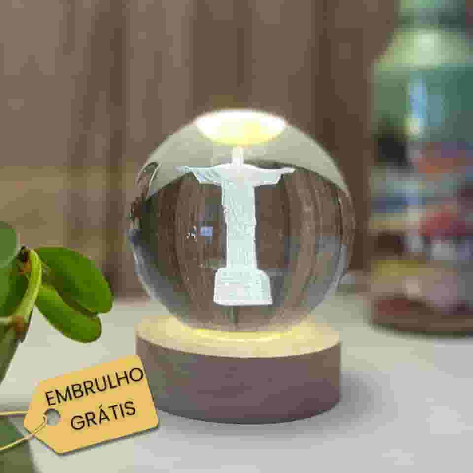 Luminária de Mesa Cristo Redentor 3D LED bola 7 Maravilhas do Mundo Moderno (Médio)