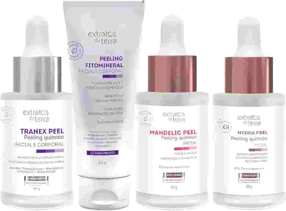 Kit 4 Peelings Renovação E Clareamento - Tranex Pell + Peeling Fitomineral + Mandelic Peel + Hydra Peel Extratos Da Terra