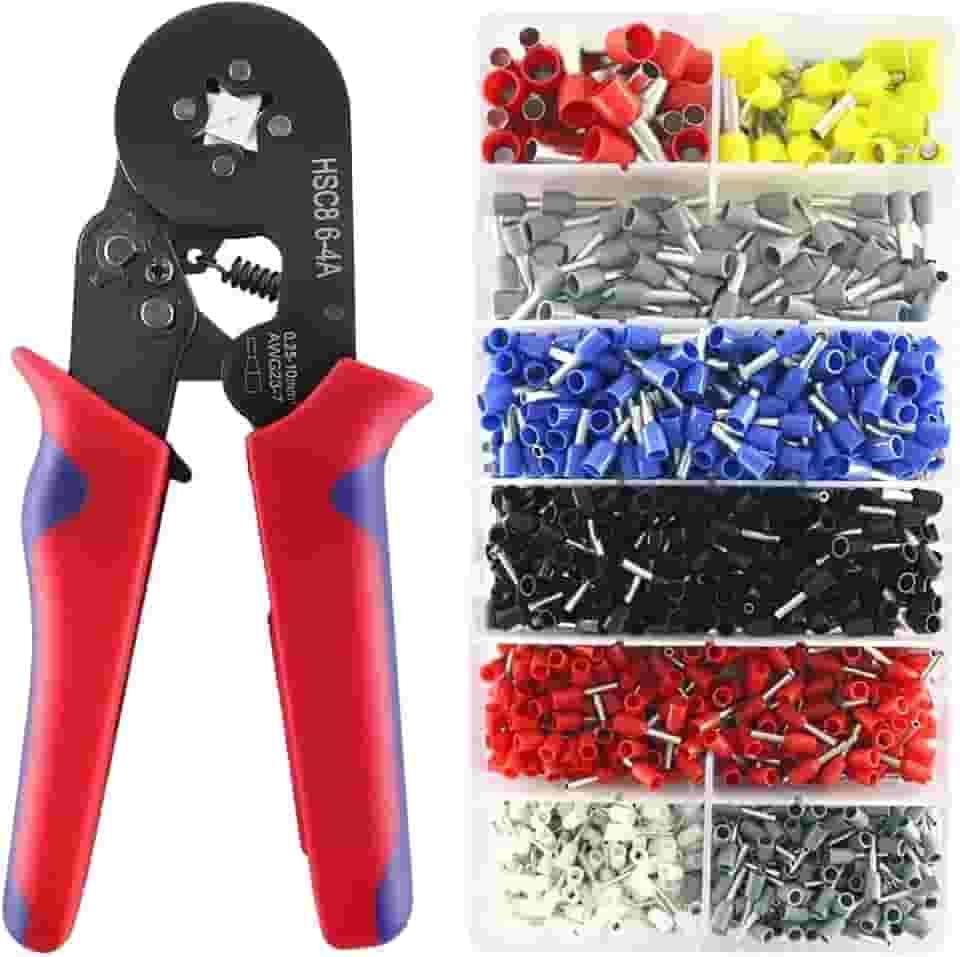 Alicate Crimpar Kit 1200 Peças Ferrules Terminais Fio 0.5-10 mm² Prensa Crimpador Ferramenta Profissional Reparo Elétrico Prático Catraca Ajustável Cabo Ergonômico Revestimento Antiderrapante CLAYMORE