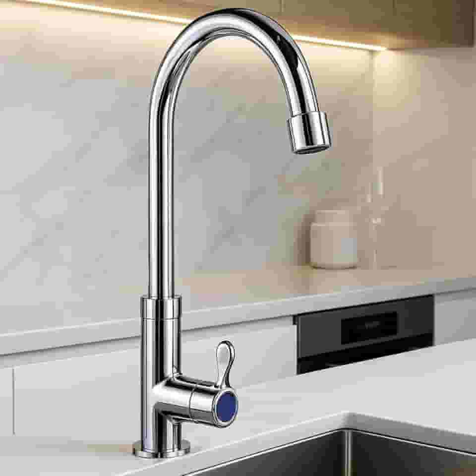 Torneira Cozinha Bancada Gourmet Aço Inoxidável Cromado Brilhante ABS Bica Móvel água fria Flexível Resistente PEGWEB (Cromado)